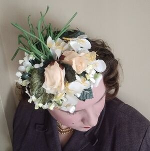 Floral Cluster Cream and White Fascinator Headpiece